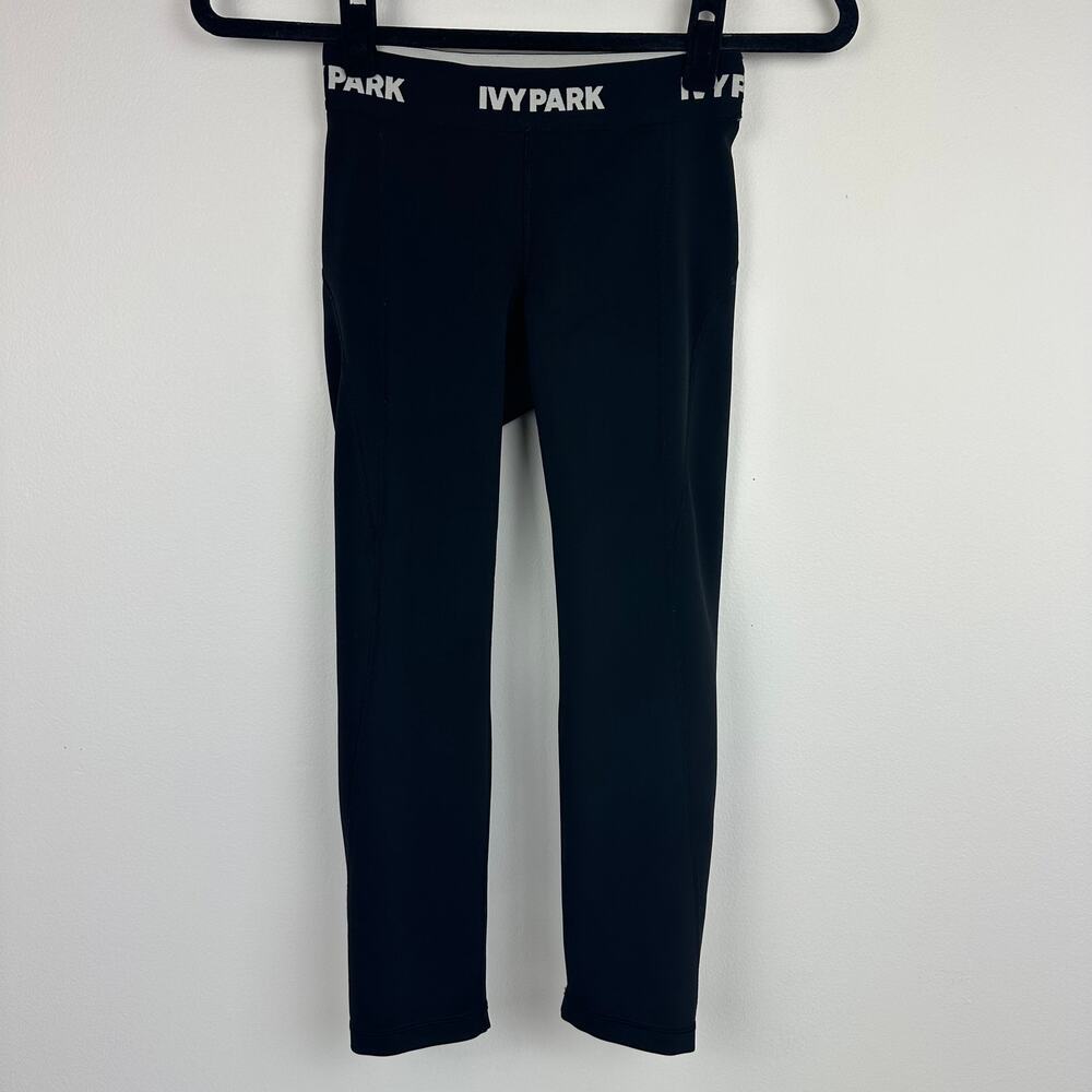 Ivy Park Womens Spell Out 3/4 Sculpted Activewear Low Rise Black Leggings XS